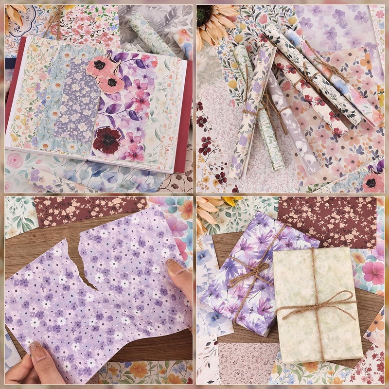 emmoolife 180 Sheets Vintage Floral Scrapbook Paper - 9 Themes Aesthetic Small Flowers Pattern, Decorative Craft DIY Paper Kit for Bullet Journal, Junk Journal Supplies, Collage, Cardmaking 5.5x8 Inch - Image 2